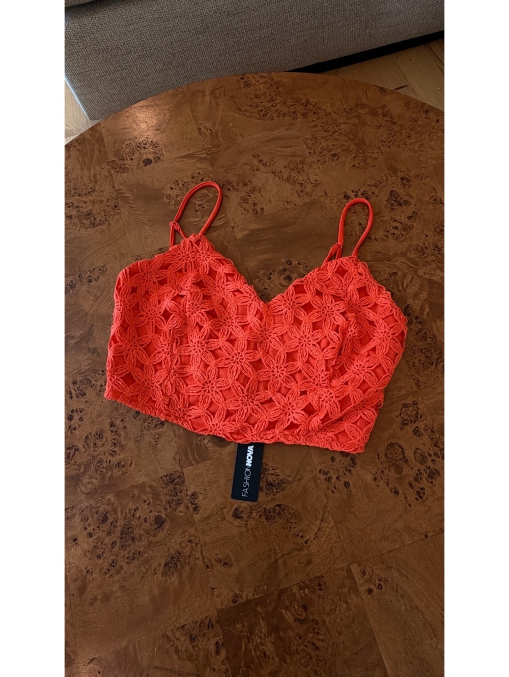 Fashion Nova Orange Crochet Crop Top with Adjustable Straps